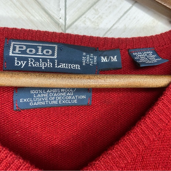 Polo Ralph Lauren blue label red v neck lambs wool sweater - Picture 4 of 5